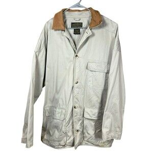 VTG Men’s Eddie Bauer Khaki Chore Barn Coat Sz XL Relaxed Genuine Leather Cargo